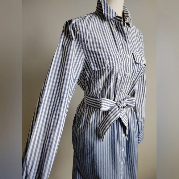 Lands' End Classic Cotton Shirt Dress Ombre Blue Stripe Preppy Size Small - Picture 9 of 17